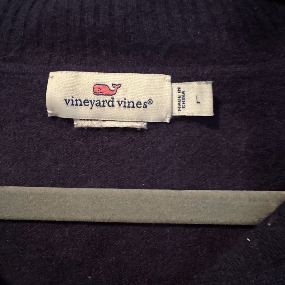 Vineyard Vines Navy Wool and Cashmere Blend Quarter Zip Sweater - Size L - Picture 2 of 4